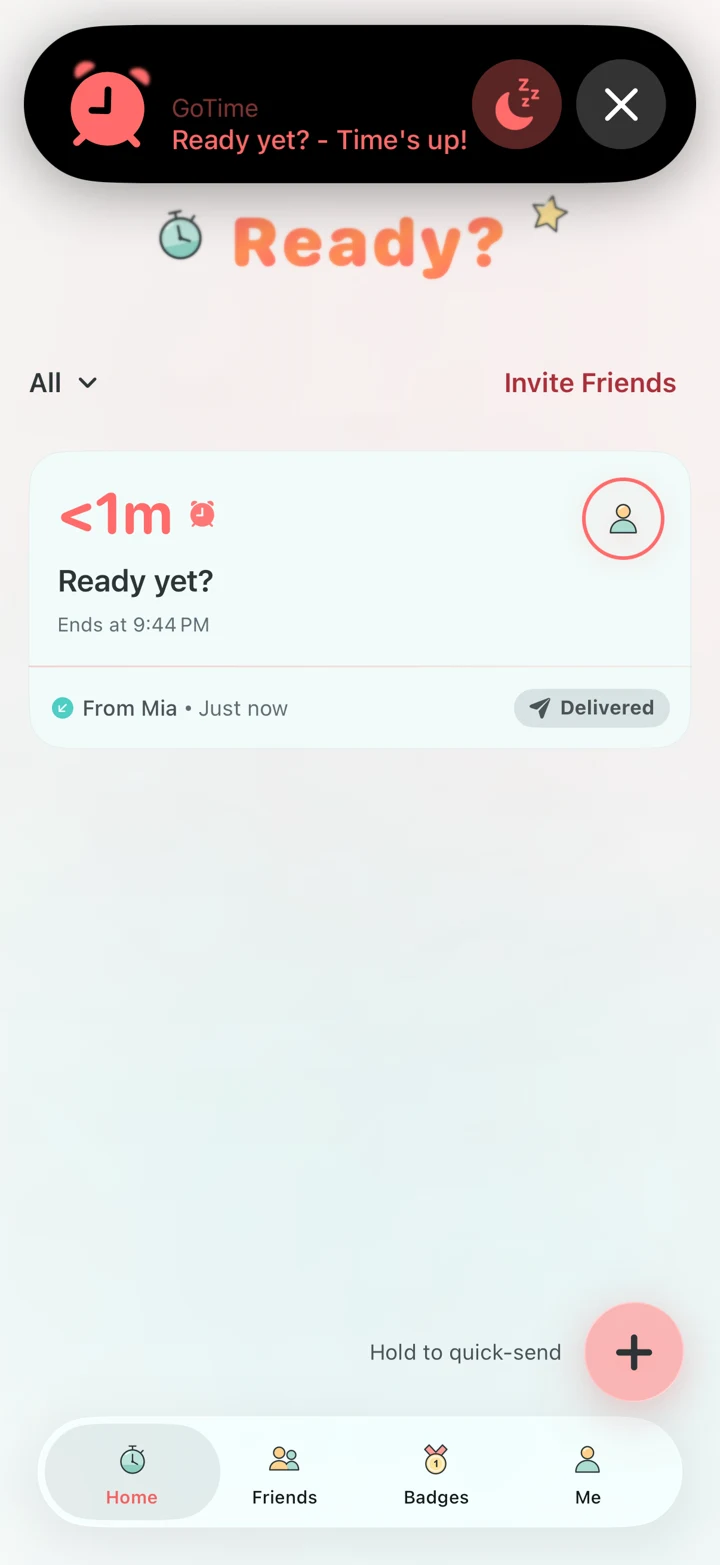 Native iOS AlarmKit alert when the countdown reaches zero.
